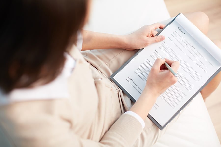 Filling out an application form