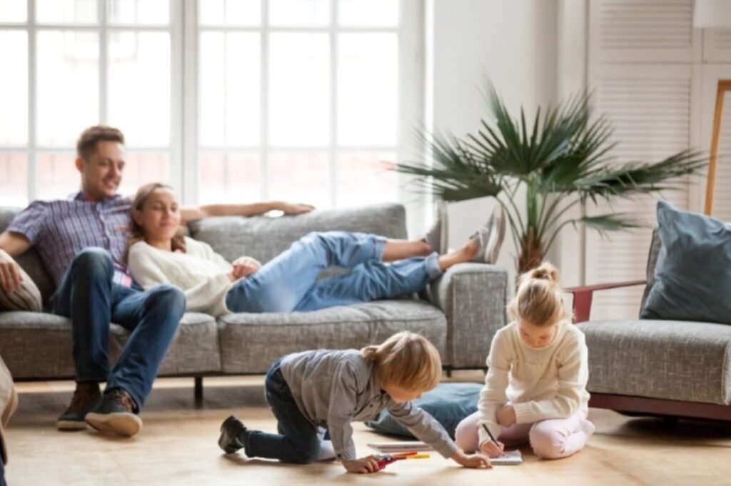 Family on couch