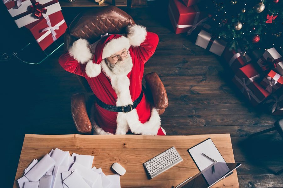 Santa organising his desk